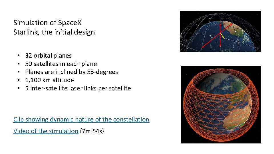 Simulation of Space. X Starlink, the initial design • • • 32 orbital planes