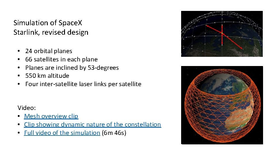 Simulation of Space. X Starlink, revised design • • • 24 orbital planes 66