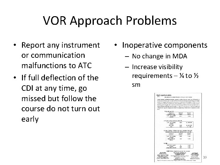 VOR Approach Problems • Report any instrument or communication malfunctions to ATC • If