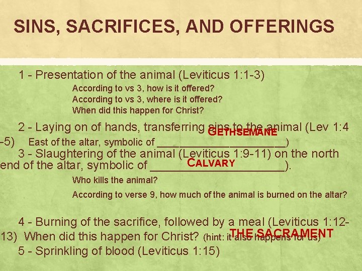 SINS, SACRIFICES, AND OFFERINGS 1 - Presentation of the animal (Leviticus 1: 1 -3)