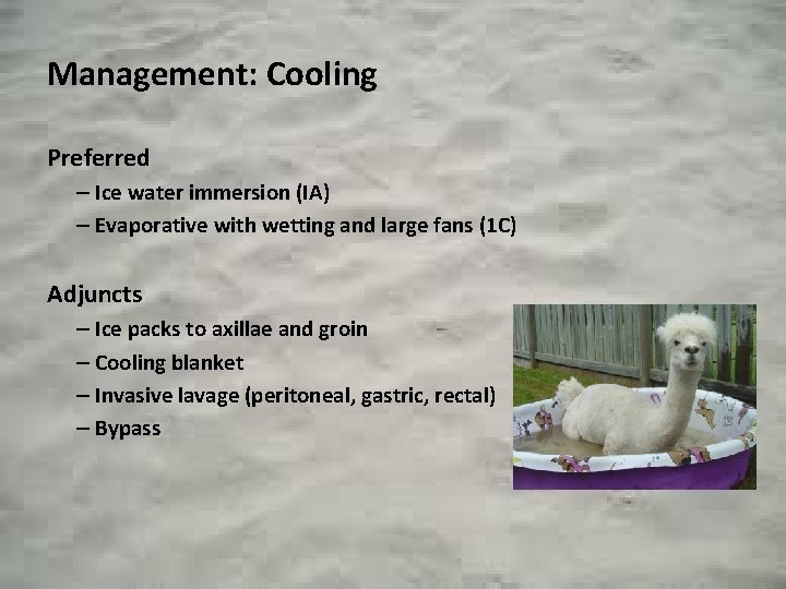 Management: Cooling Preferred – Ice water immersion (IA) – Evaporative with wetting and large