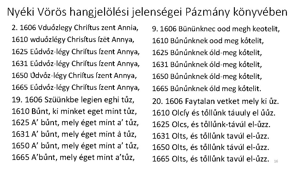 Nyéki Vörös hangjelölési jelenségei Pázmány könyvében 2. 1606 Vduo zlegy Chriſtus zent Annia, 1610 Nyéki Vörös hangjelölési jelenségei Pázmány könyvében 2. 1606 Vduo zlegy Chriſtus zent Annia, 1610