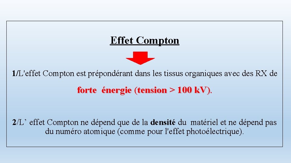 Effet Compton 1/L'effet Compton est prépondérant dans les tissus organiques avec des RX de