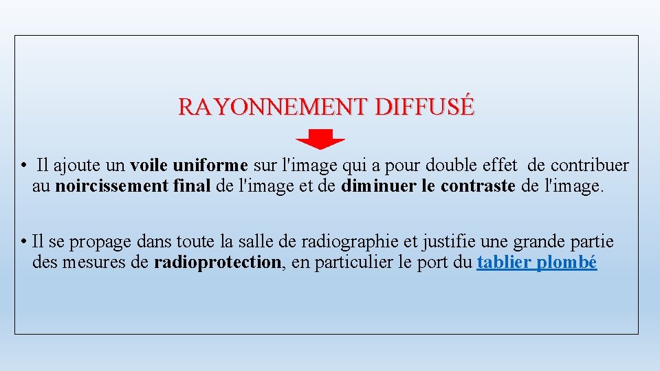  RAYONNEMENT DIFFUSÉ • Il ajoute un voile uniforme sur l'image qui a pour