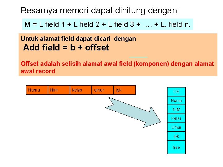 Besarnya memori dapat dihitung dengan : M = L field 1 + L field