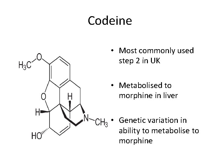 Codeine • Most commonly used step 2 in UK • Metabolised to morphine in Codeine • Most commonly used step 2 in UK • Metabolised to morphine in