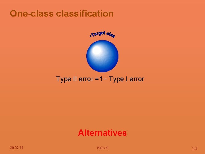 One-classification Type II error =1− Type I error Alternatives 20. 02. 14 WSC-9 24 One-classification Type II error =1− Type I error Alternatives 20. 02. 14 WSC-9 24