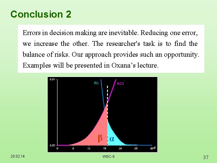 Conclusion 2 Errors in decision making are inevitable. Reducing one error, we increase the Conclusion 2 Errors in decision making are inevitable. Reducing one error, we increase the