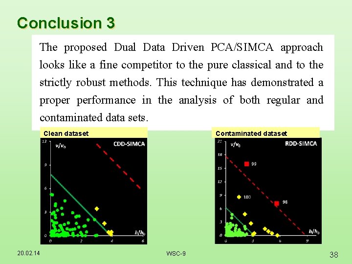 Conclusion 3 The proposed Dual Data Driven PCA/SIMCA approach looks like a fine competitor Conclusion 3 The proposed Dual Data Driven PCA/SIMCA approach looks like a fine competitor