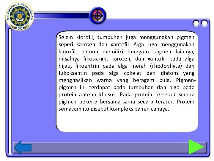 Selain klorofil, tumbuhan juga menggunakan pigmen seperi karoten dan xantofil. Alga juga menggunakan klorofil, Selain klorofil, tumbuhan juga menggunakan pigmen seperi karoten dan xantofil. Alga juga menggunakan klorofil,