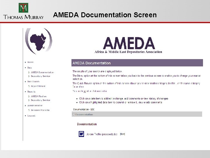 AMEDA Documentation Screen 
