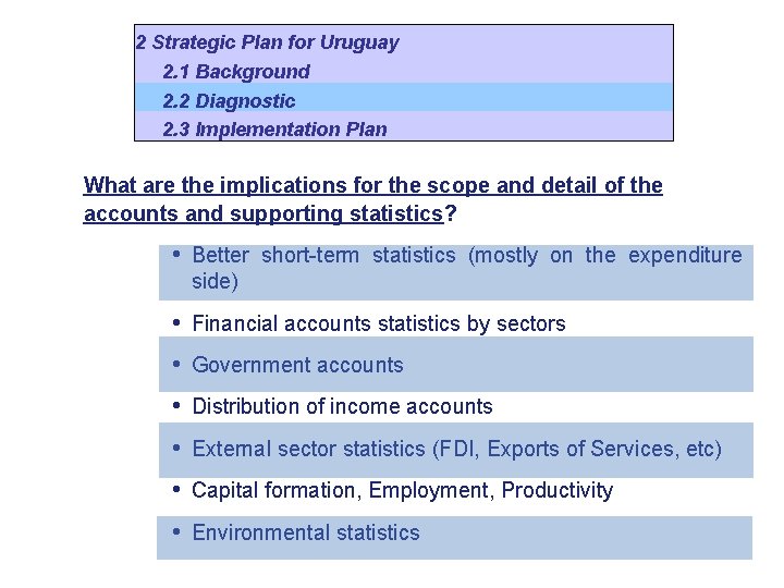 2 Strategic Plan for Uruguay 2. 1 Background 2. 2 Diagnostic 2. 3 Implementation