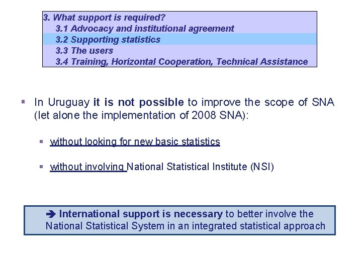 3. What support is required? 3. 1 Advocacy and institutional agreement 3. 2 Supporting