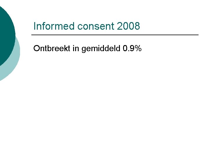 Informed consent 2008 Ontbreekt in gemiddeld 0. 9% 