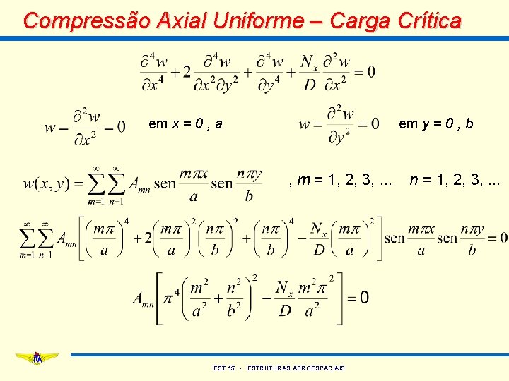 Compressão Axial Uniforme – Carga Crítica em x = 0 , a em y