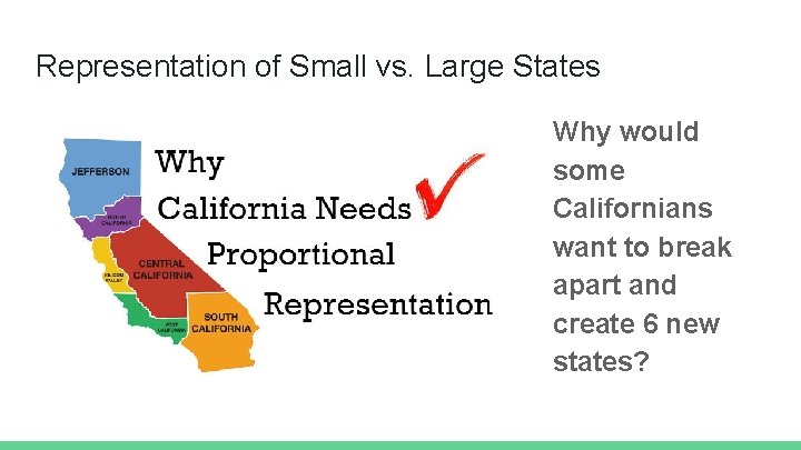 Representation of Small vs. Large States Why would some Californians want to break apart