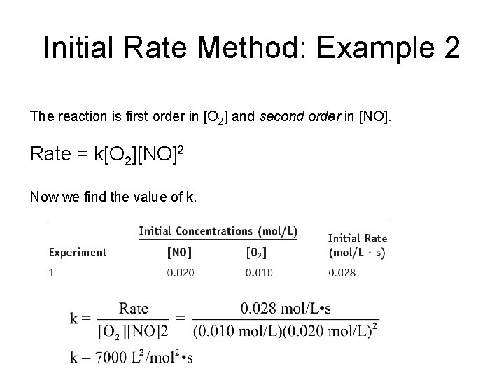 Initial Rate Method: Example 2 The reaction is first order in [O 2] and