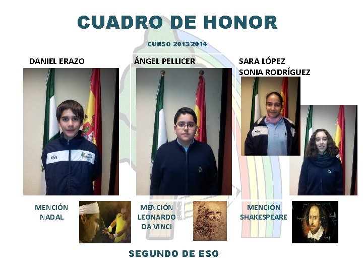 CUADRO DE HONOR CURSO 2013/2014 DANIEL ERAZO MENCIÓN NADAL ÁNGEL PELLICER MENCIÓN LEONARDO DA