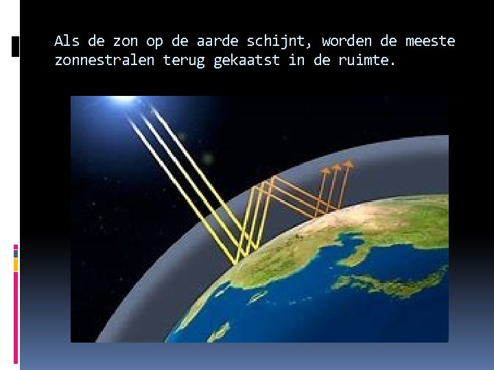 Als de zon op de aarde schijnt, worden de meeste zonnestralen terug gekaatst in