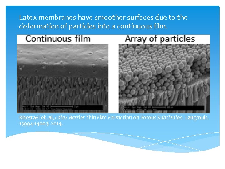 Latex membranes have smoother surfaces due to the deformation of particles into a continuous