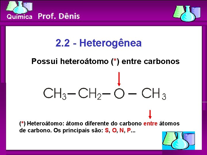 Química 2. 2 - Heterogênea Possui heteroátomo (*) entre carbonos (*) Heteroátomo: átomo diferente