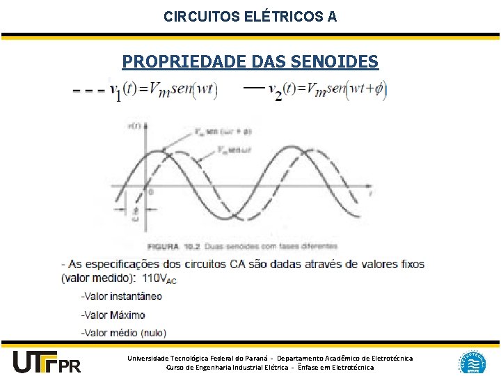 CIRCUITOS ELÉTRICOS A PROPRIEDADE DAS SENOIDES Universidade Tecnológica Federal do Paraná - Departamento Acadêmico