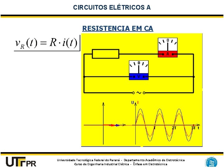 CIRCUITOS ELÉTRICOS A RESISTENCIA EM CA Universidade Tecnológica Federal do Paraná - Departamento Acadêmico