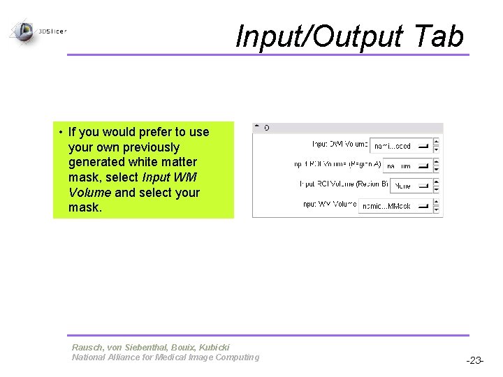 Input/Output Tab • If you would prefer to use your own previously generated white Input/Output Tab • If you would prefer to use your own previously generated white