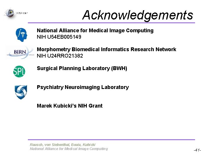 Acknowledgements National Alliance for Medical Image Computing NIH U 54 EB 005149 Morphometry Biomedical Acknowledgements National Alliance for Medical Image Computing NIH U 54 EB 005149 Morphometry Biomedical