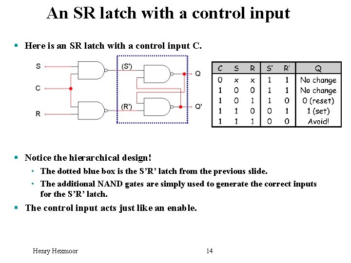 An SR latch with a control input § Here is an SR latch with