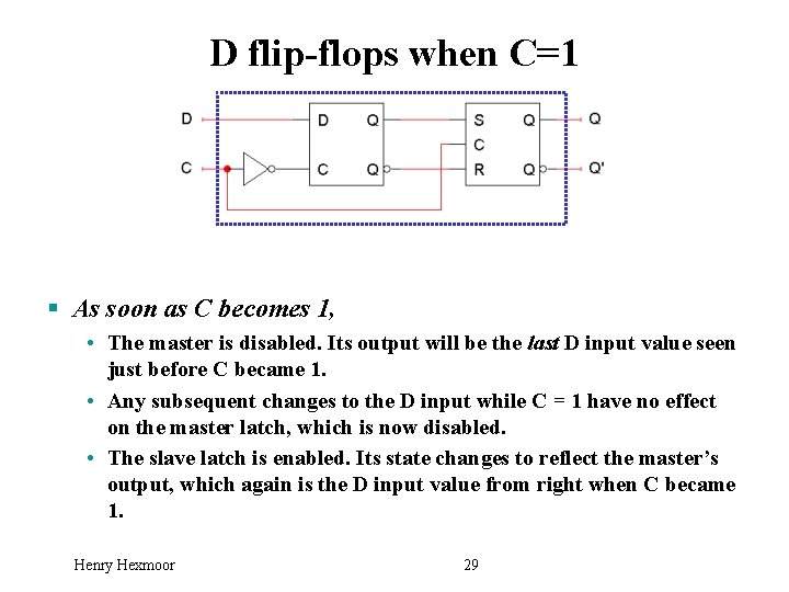 D flip-flops when C=1 § As soon as C becomes 1, • The master