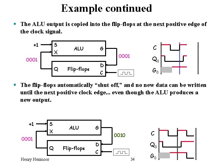 Example continued § The ALU output is copied into the flip-flops at the next
