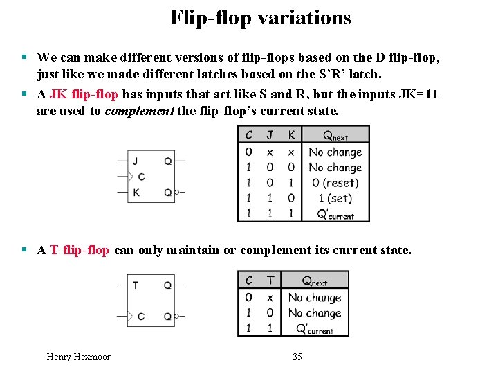 Flip-flop variations § We can make different versions of flip-flops based on the D
