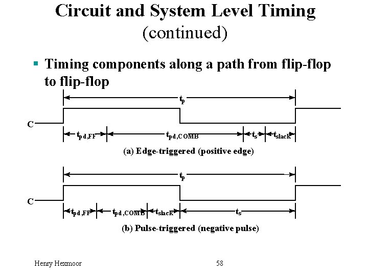 Circuit and System Level Timing (continued) § Timing components along a path from flip-flop