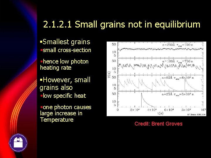 2. 1 Small grains not in equilibrium §Smallest grains §small cross-section §hence low photon