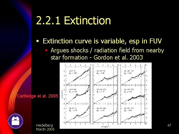 2. 2. 1 Extinction § Extinction curve is variable, esp in FUV § Argues