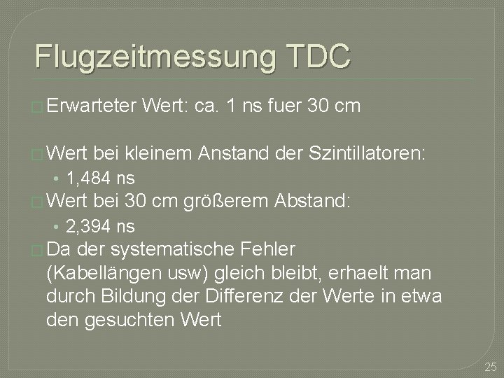 Flugzeitmessung TDC � Erwarteter � Wert: ca. 1 ns fuer 30 cm bei kleinem