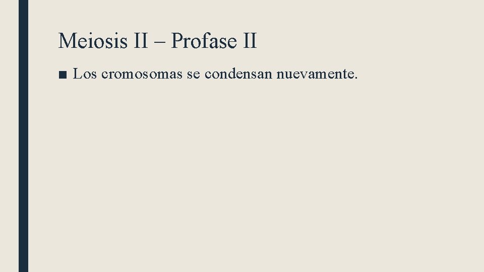 Meiosis II – Profase II ■ Los cromosomas se condensan nuevamente. 