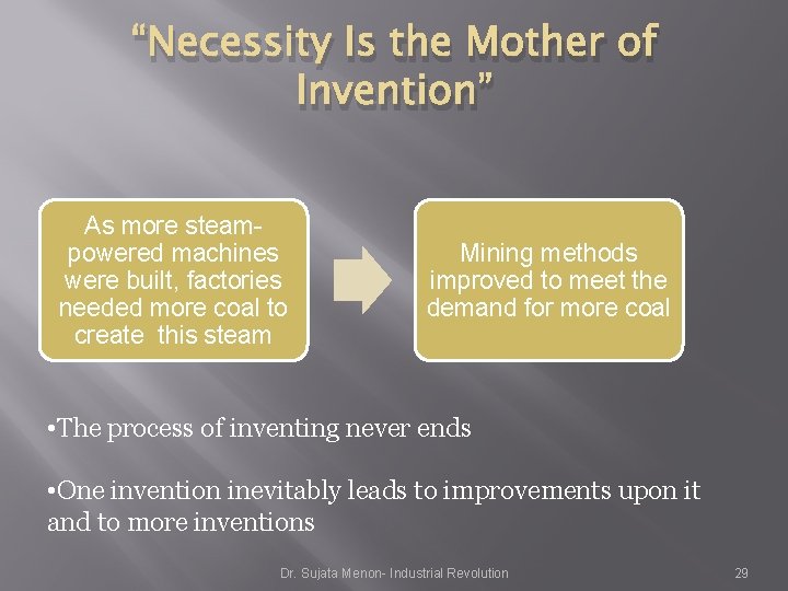 “Necessity Is the Mother of Invention” As more steampowered machines were built, factories needed “Necessity Is the Mother of Invention” As more steampowered machines were built, factories needed