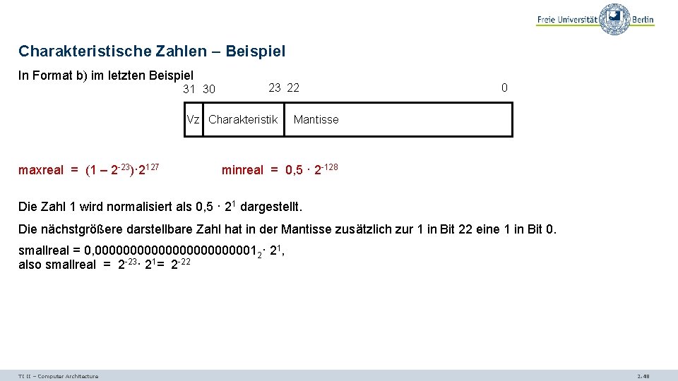 Charakteristische Zahlen – Beispiel In Format b) im letzten Beispiel 31 30 23 22