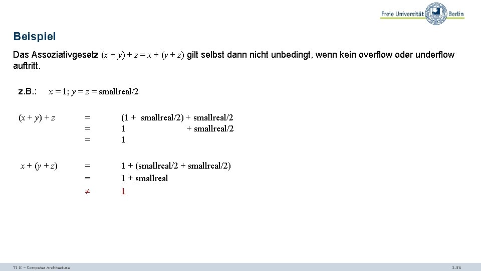 Beispiel Das Assoziativgesetz (x + y) + z = x + (y + z)