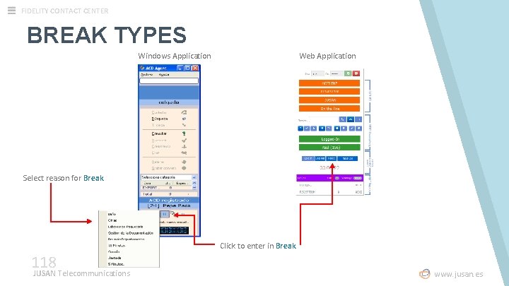 FIDELITY CONTACT CENTER BREAK TYPES Windows Application Web Application Select reason for Break Click