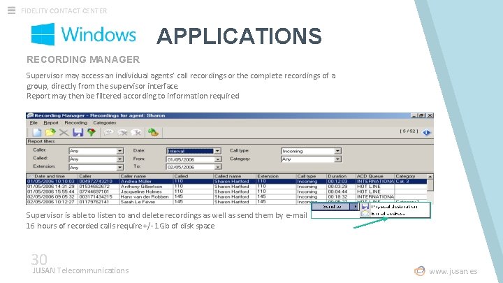 FIDELITY CONTACT CENTER APPLICATIONS RECORDING MANAGER Supervisor may access an individual agents’ call recordings