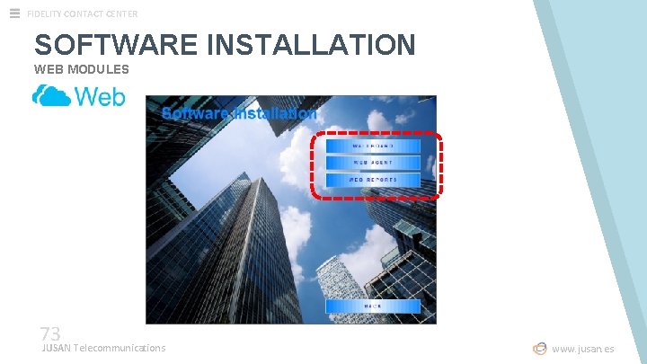 FIDELITY CONTACT CENTER SOFTWARE INSTALLATION WEB MODULES 73 JUSAN Telecommunications www. jusan. es 