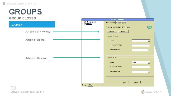 FIDELITY CONTACT CENTER GROUPS GROUP CLOSED Condition 1 Schedule and Holidays Action on closed
