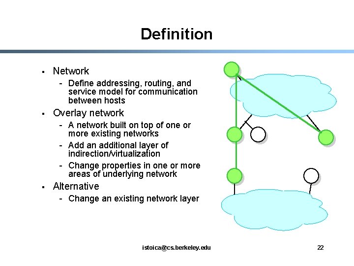 Definition § Network - Define addressing, routing, and service model for communication between hosts