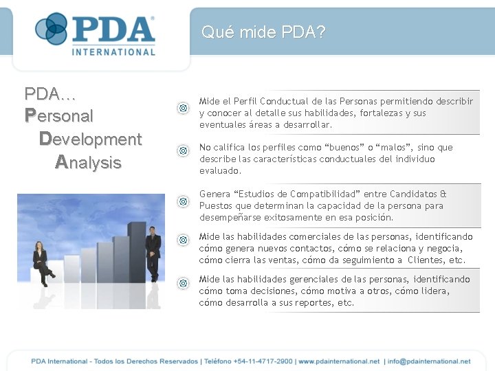Qué mide PDA? PDA… Personal Development Analysis Mide el Perfil Conductual de las Personas