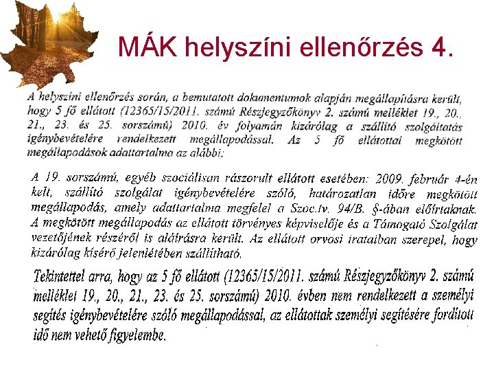 MÁK helyszíni ellenőrzés 4. 