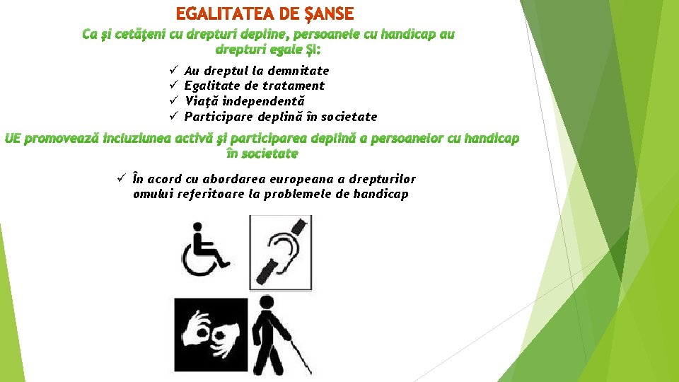 Ca şi cetăţeni cu drepturi depline, persoanele cu handicap au drepturi egale ȘI: ü