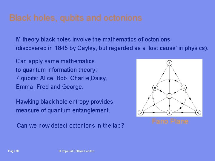 Black holes, qubits and octonions M-theory black holes involve the mathematics of octonions (discovered